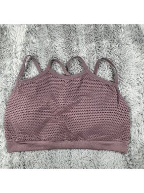Yelete Womens Mesh Purple Sports Bra Strappy Back Large Workouts Sports